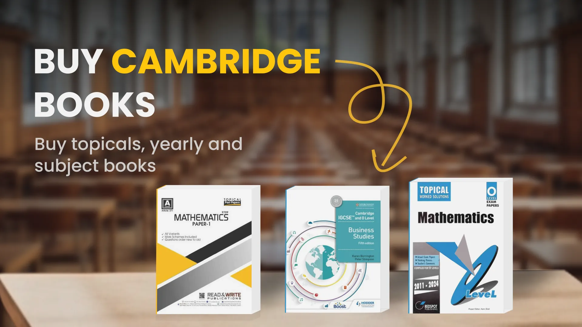 Cambridge hall with cambridge books on a table